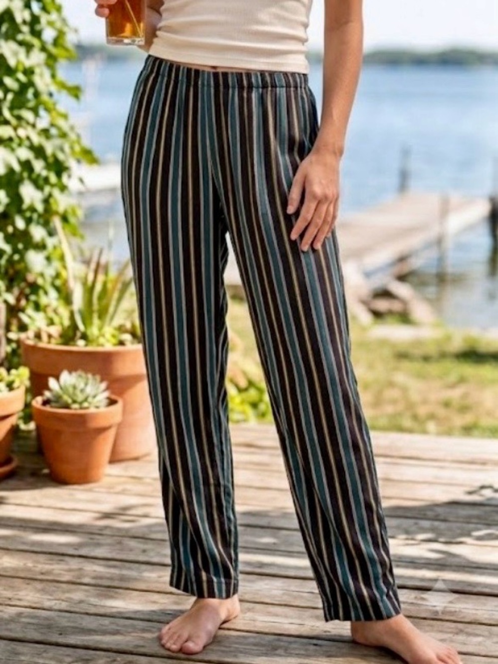 Brandy Melville Striped Pull-On Lounge Pants - Picture 1 of 8